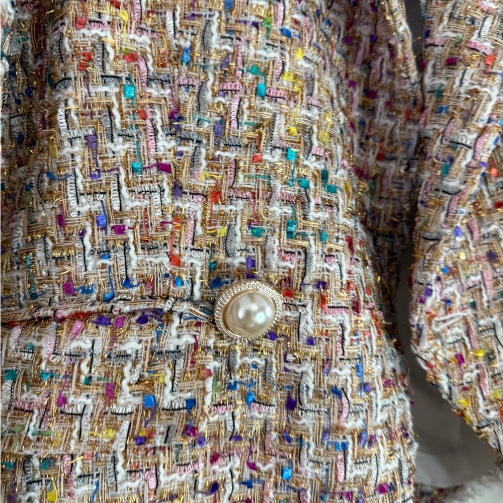 Alexia Admor Colorful pink, white Tweed Blazer gold accents in size 4 - Picture 3 of 11